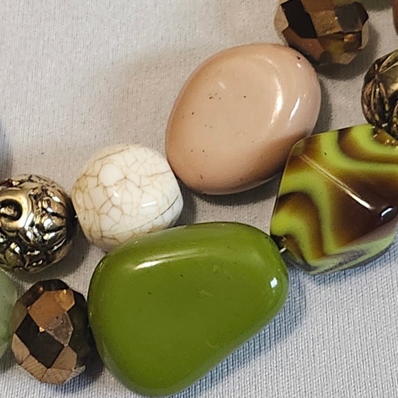 Bocar Two‎ Strand Beaded Necklace Green Brown Beige Gold Statement Jewelry - Picture 3 of 10